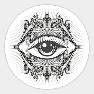 Engraving style tattoo of All Seeing eye masonic symbol. Sticker